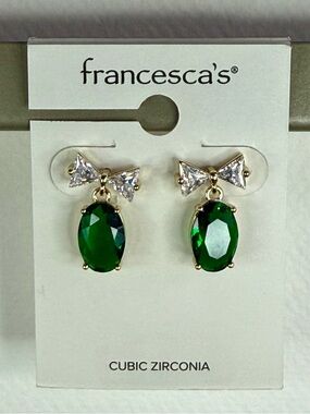 Emerald Green Bow Drop Earrings by Emerald